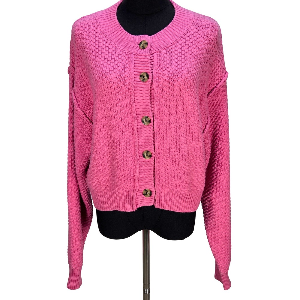 Women's Free People Small Oversize Pink Knit Button Front Cardigan Sweater